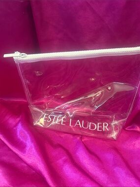 Large Estee Lauder Clear PVC Travel makeup  Pouch - White Zip like new